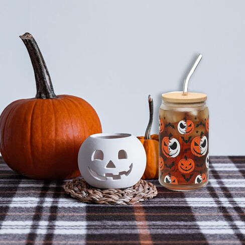 Halloween Ghosts Iced Coffee Can Glass Gifts Halloween Drinking Glass Cup with Lid and Straw, 16oz Halloween Tumbler Beer Can Glass, Halloween Gifts, Halloween Decorations in Saudi Arabia