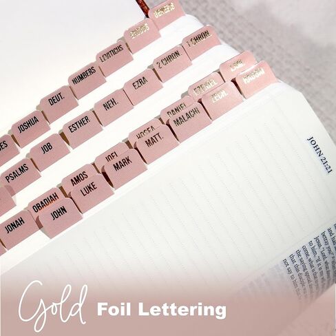 Idyllic Grace - Mini Bible Tabs, Rose Gold Foil Lettering, Journaling, Small Bibles, Study Tool, 90 Tabs, Old and New Testament, Christian, Catholic, Apocrypha, Index Tabs, Glossy Laminated - Elevated in Saudi Arabia