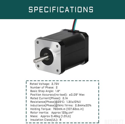 Nema 17 Stepper Motor 0.4 A-12V High Torque 290mNm(41.06oz.in）33mm 1.8 Deg Bipolar 2 Phase 4 Leadfor 3D Printer/DIY CNC/Digital Camera, 1.66x1.66x1.3inch in Kuwait