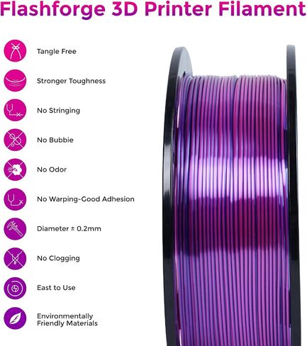 FLASHFORGE Silk PLA Filament 1.75 مم +/- 0.02 مم، متدرج ذهبي إلى أحمر، خيوط طباعة ثلاثية الأبعاد متغيرة الألوان بشكل سلس 1 كجم (2.2 رطل)، تناسب معظم طابعات FDM ثلاثية الأبعاد in Kuwait