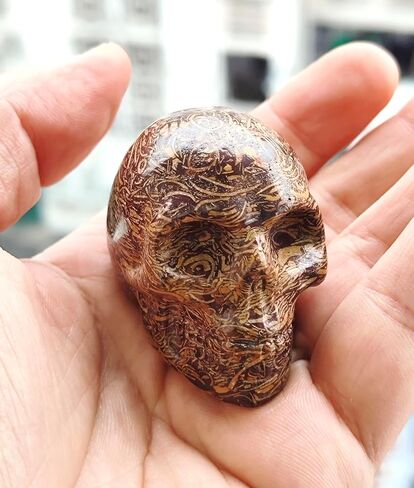Carved Stone Skull 2" Golden, Carved Human Head. in Saudi Arabia