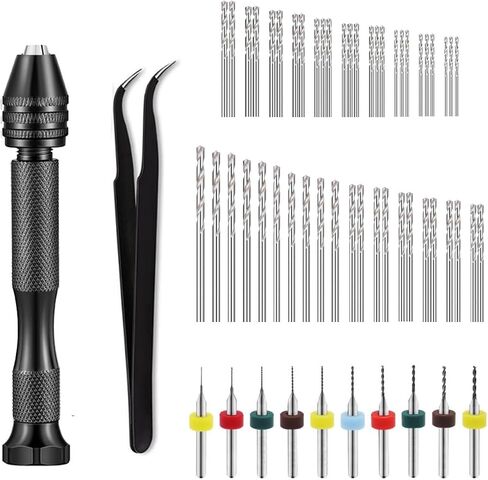 60PCS Vise Hand Drill Bits Set,Include Pin Vise Hand Drill,10PCS PCB Mini Drill Bits(0.3-1.2mm),48 Pieces Micro Twist Drill Bits(0.5-3mm) and Elbow Tweezers,for Resin,Jewelry Making O-061 in Saudi Arabia