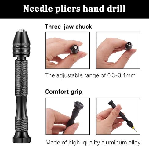 60PCS Vise Hand Drill Bits Set,Include Pin Vise Hand Drill,10PCS PCB Mini Drill Bits(0.3-1.2mm),48 Pieces Micro Twist Drill Bits(0.5-3mm) and Elbow Tweezers,for Resin,Jewelry Making O-061 in Saudi Arabia