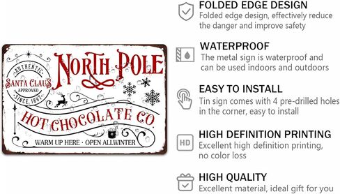 North Pole Hot Chocolate Christmas Metal Tin Sign Christmas Decor Wall Art for Home Cafe Kitchen Farmhouse Winter Retro Wall Decor Plaque 8x12 Inch in Saudi Arabia