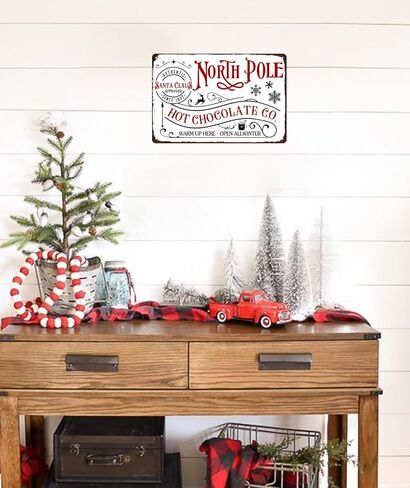 North Pole Hot Chocolate Christmas Metal Tin Sign Christmas Decor Wall Art for Home Cafe Kitchen Farmhouse Winter Retro Wall Decor Plaque 8x12 Inch in Saudi Arabia