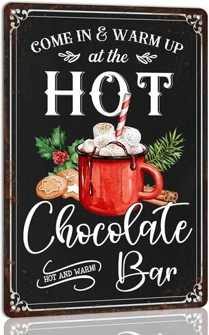 North Pole Hot Chocolate Christmas Metal Tin Sign Christmas Decor Wall Art for Home Cafe Kitchen Farmhouse Winter Retro Wall Decor Plaque 8x12 Inch in Saudi Arabia
