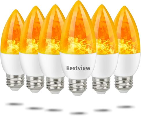 Bestview Flickering Light Bulbs,3 Modes Led Flame Effect Light Bulbs, Smart E26/E27 Chandelier Base Candle Fire Light Bulb for Halloween, Christmas,Party, Porch, Indoor&Outdoor Home Decoration-6 Pack in Saudi Arabia