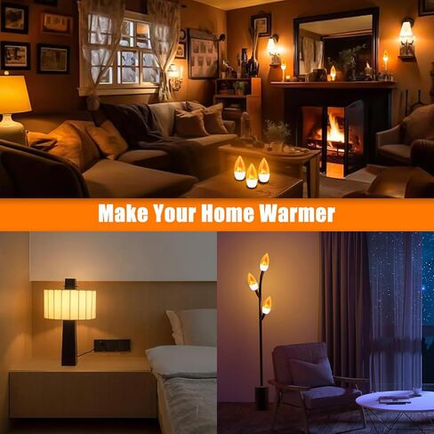 Bestview Flickering Light Bulbs,3 Modes Led Flame Effect Light Bulbs, Smart E26/E27 Chandelier Base Candle Fire Light Bulb for Halloween, Christmas,Party, Porch, Indoor&Outdoor Home Decoration-6 Pack in Saudi Arabia
