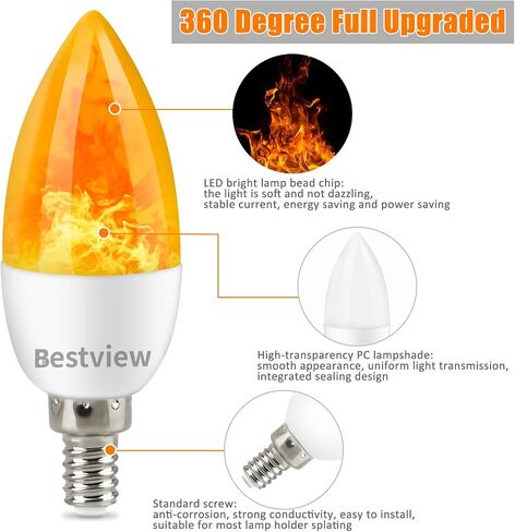 Bestview Flickering Light Bulbs,3 Modes Led Flame Effect Light Bulbs, Smart E26/E27 Chandelier Base Candle Fire Light Bulb for Halloween, Christmas,Party, Porch, Indoor&Outdoor Home Decoration-6 Pack in Saudi Arabia