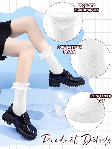 6 Pairs Women's Crew Socks Casual Cute Ankle Socks Breathable Cotton Ruffle Frilly Socks Princess Ankle Dress Socks for Women in Saudi Arabia