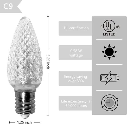 UL Listed Box of 25 C9 Led Replacement Bulbs,3 SMD LEDs in Each C9 E17 Dimmable Lights Bulb for Outdoor String Lights,Full Waterproof and Break Resistant (Purple) in Saudi Arabia