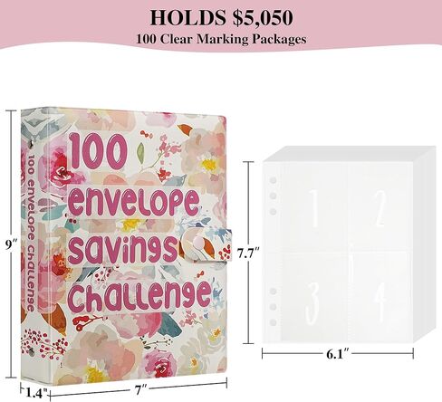 Hiwhy 100 مغلف تحدي التوفير، مجلد الميزانية للتخطيط وتوفير 5050 دولارًا، مخطط التوفير اليومي، طريقة سهلة وممتعة لتوفير 5050 دولارًا، أوراق الشجر in Kuwait