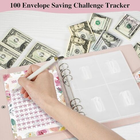 Hiwhy 100 مغلف تحدي التوفير، مجلد الميزانية للتخطيط وتوفير 5050 دولارًا، مخطط التوفير اليومي، طريقة سهلة وممتعة لتوفير 5050 دولارًا، أوراق الشجر in Kuwait