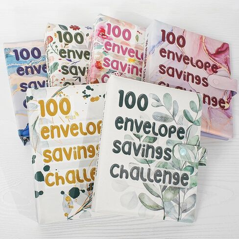 Hiwhy 100 مغلف تحدي التوفير، مجلد الميزانية للتخطيط وتوفير 5050 دولارًا، مخطط التوفير اليومي، طريقة سهلة وممتعة لتوفير 5050 دولارًا، أوراق الشجر in Kuwait