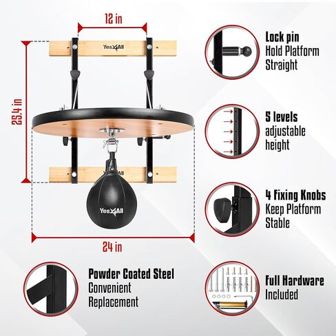 Yes4All 24 inches Adjustable Speed Bag Platform with 2 Speed Balls, Wall Mount Punching Bag Boxing Training Full Kit in Saudi Arabia