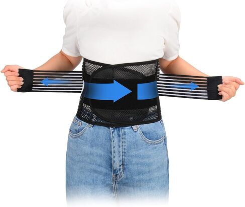 supregear Lower Back Brace, Adjustable Breathable Back Brace for Lower Back Belt Waist Lumbar Support for Men Women Back Pain, Herniated Disc, Sciatica, Scoliosis (Black, L) in Saudi Arabia
