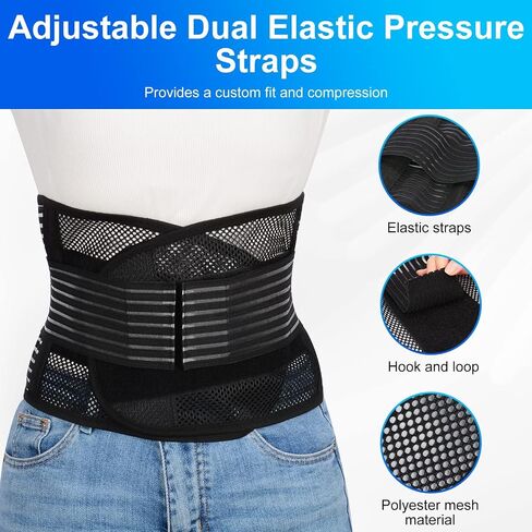 supregear Lower Back Brace, Adjustable Breathable Back Brace for Lower Back Belt Waist Lumbar Support for Men Women Back Pain, Herniated Disc, Sciatica, Scoliosis (Black, L) in Saudi Arabia