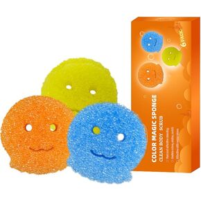 6 Pcs Scrubber Color Sponges,Non-Scratch Cleaning Sponges Kitchen,Temperature Controlled Kitchen Sponge for Washing Dishes,Household Bathroom Odor Resistant Scrubber-Bpa Free & Made with Polymer Foam