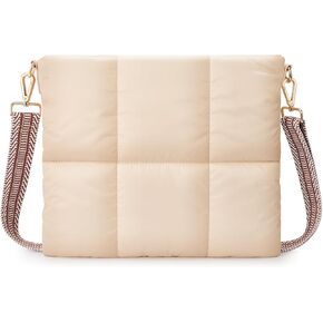MoKo Puffer Tablet Bag for iPad Pro 12.9 inch, Galaxy S8+/S9+ 12.4, Sling Crossbody Bag for Women, Quilted Puffer Tablet Carrying Case with Shoulder Strap & Pen Holder, Sand