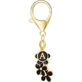 Cute Initial Keychain Pink White Flower Charms for Keys Letter Keyring for Women Purse Handbag