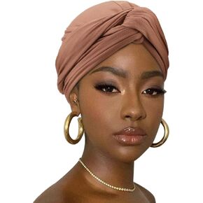 DRESHOW Hair Wrap for Women African Turban Knotted Hairwraps for Sleeping Long Stretch Jersey Head Scarf Ribbed Turban