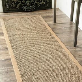 nuLOOM 2x12 Elijah Seagrass Area Rug, Beige, Solid Farmhouse Style, Cotton Bordered, Basketweave, Natural Fiber, For Bedroom, Dining Room, Living Room, Hallway, Office, Kitchen, Entryway