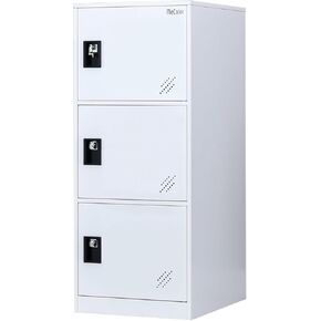 MECOLOR Small Storage Cabinet Locker with Padlock Latch, Display Cabinet with Clear Doors, Locking Steel Locker for Bedroom, Free Standing Cabinet for Living room, Gym (white, G3D)
