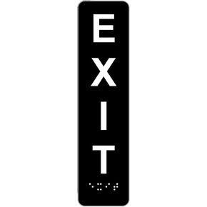 ComplianceSigns.com Exit Sign, ADA-Compliant Braille and Raised Letters, 8x2 inch White on Black Acrylic with Adhesive Mounting Strips