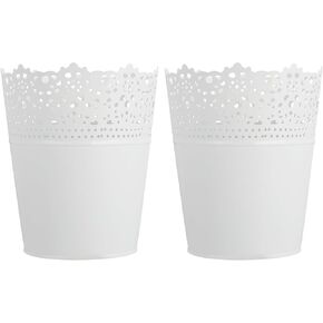 Healifty 2pcs Hollow Iron Sheet Flower Bucket Makeup Brush Metal Farmhouse Planter Galvanized Planters Flower Pots for Outdoor Plants Antique Decor Floor Vase White Flowerpot Dining Table