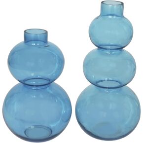 Deco 79 Glass Decorative Vase Bubble Centerpiece Vases with Various Sizes, Set of 2 Flower Vases for Home Decoration 14", 11" H, Blue