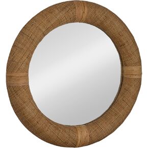Creative Co-Op Round Wood and Rattan Mirror, Natural