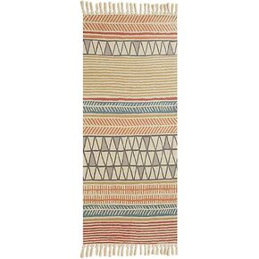 Poowe Cotton Woven Tassles Area Rug - Moroccan Throw Chindic Rag Rug Runner |Unique Rainbow Design Decorative Rugs | for Entryway Indoor Bathroom Bedroom Living Room Laundry Room 2'x5'