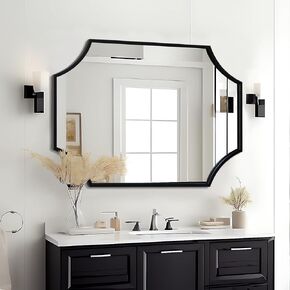 Scallop Wall Mirror, Black Bathroom Mirror 30x40 inch with Aluminium Frame, Wall-Mounted Mirror, Large Vanity Mirror, Deacor Mirror 30 x 40, Metal Mirror for Bedroom, Living Room, Entryway