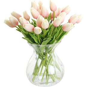 30 pcs Real-Touch Artificial Tulip Flowers Home Wedding Party Décor (Pure White)