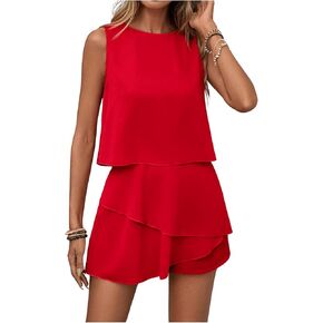 Milumia Women's Summer Outfits 2 Piece Round Neck Tank Top and Ruffle Wide Leg Shorts Set