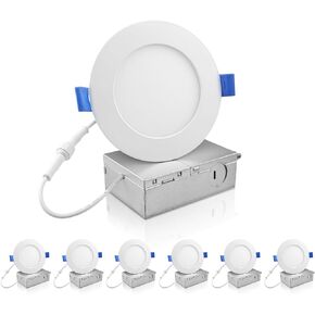 ECOELER 4 Inch Ultra-Thin LED Recessed Ceiling Light with Junction Box, 4000K Cool White, 11W 850Lm, Dimmable Canless Wafer Downlight, ETL and Energy Star Listed