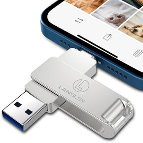 256GB Flash Drive for iPhone Photo Stick,3 in 1 USB 3.0 External Storage for Photos and Videos,iPhone Memory Stick Compatibile Phone/Pad/Android/PC/Mac