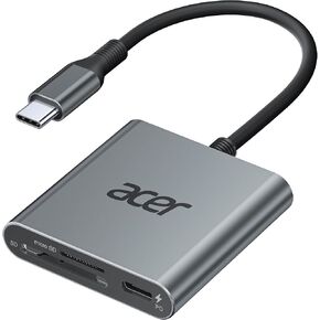 Acer UHS-II USB C SD Card Reader with 100W PD Port, 3-in-1 Type-C SD 4.0 Memory Card Reader Adapter for MicroSD SDXC SDHC MMC RS-MMC UHS-II & UHS-I Cards for iPhone 15, Macbook, Tablet, Camera(Silver)