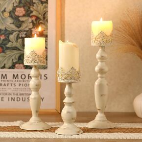 Set of 3 Large Metal Candle Holders for Pillar Candles Rustic Farmhouse Style Home Decor Candle Holders for Table Centerpiece Coffee Table Fireplace Mantle Decor 14.6 Inch 11.8 Inch 9.8 Inch