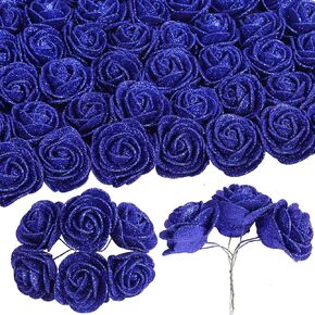 60pcs Mini Silver Glitter Foam Rose, 4.5cm Artificial Rose Flowers Bulk with Stem Shiny Foam Roses for Flower Wall Decor,Crafts, Wedding Bouquets Floral Arrangements,Party Home Decor(Silver)