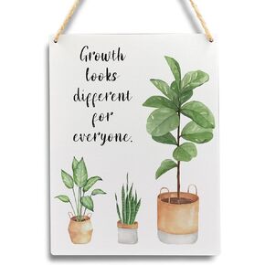 FHUGX Growth Looks Different For Everyone Mental Health Hanging Wood Signs,Potted Plant Hanging Signs For Home Therapy Office School Counseling,Therapy Office Wall Door Decor,7.9×10.2 Inches
