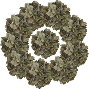 Champagne Hydrangea Artificial Flowers,Artificial Silk Hydrangea Heads Faux Hydrangea Flowers Heads with Stems for Home Wedding Baby Shower Decor,Pack of 10(81 Petals)