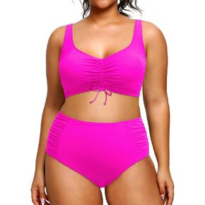 Tempt Me Women Plus Size High Waisted Bikini Drawstring Two Piece Swimsuit Underwire Bathing Suit Purple 22 Plus