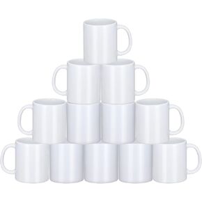 Sublimation Mugs, 12Pcs Coffee Mugs Blank White Ceramic Coffee Mug Set Sublimation Cups 11 oz Christmas Coffee Mug for Hot Chocolate Latte Tea Milk DIY Products