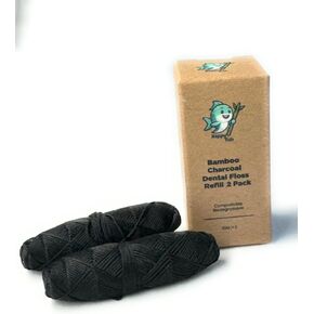 Happy Fish Dental Floss Bamboo Charcoal Refill 2 Pack, Black