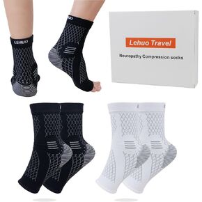 2 Pairs Neuropathy Socks for Women Men, 30-40 mmhg Pain Relief for Feet Soothe Ankle Protection Elastic Nano Compression Sock