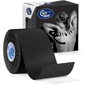 شريط CureTape® الكلاسيكي الأسود المقاوم للماء لعلم الحركة | أفضل شريط لاصق K | شريط رياضي لعلم الحركة الطبي | شريط عضلي مقاوم للماء | لزيادة الأداء الرياضي والتعافي بشكل أسرع