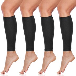 SATINIOR 4 Pairs Calf Compression Sleeve Leg Compression Sock Calf and Shin Support Relieve Calf Pain for Men Women Youth for Running, Cycling, Walking Black, Medium