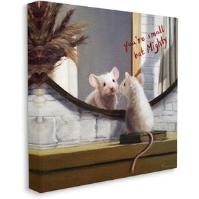 Stupell Industries Small but Mighty Sentiments Adorable Mouse in Mirror Canvas Wall Art, 17 x 17, Grey
