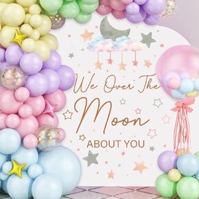 ملصق حائط لديكور غرفة الطفل We Over The Moon About You، ملصق جداري لديكور غرفة الطفل على شكل نجمة قمر يكشف عن الجنس للخلفية، ملصق حائط نحن نحبك إلى القمر والخلف، لوازم ديكور حائط لحضانة الأطفال